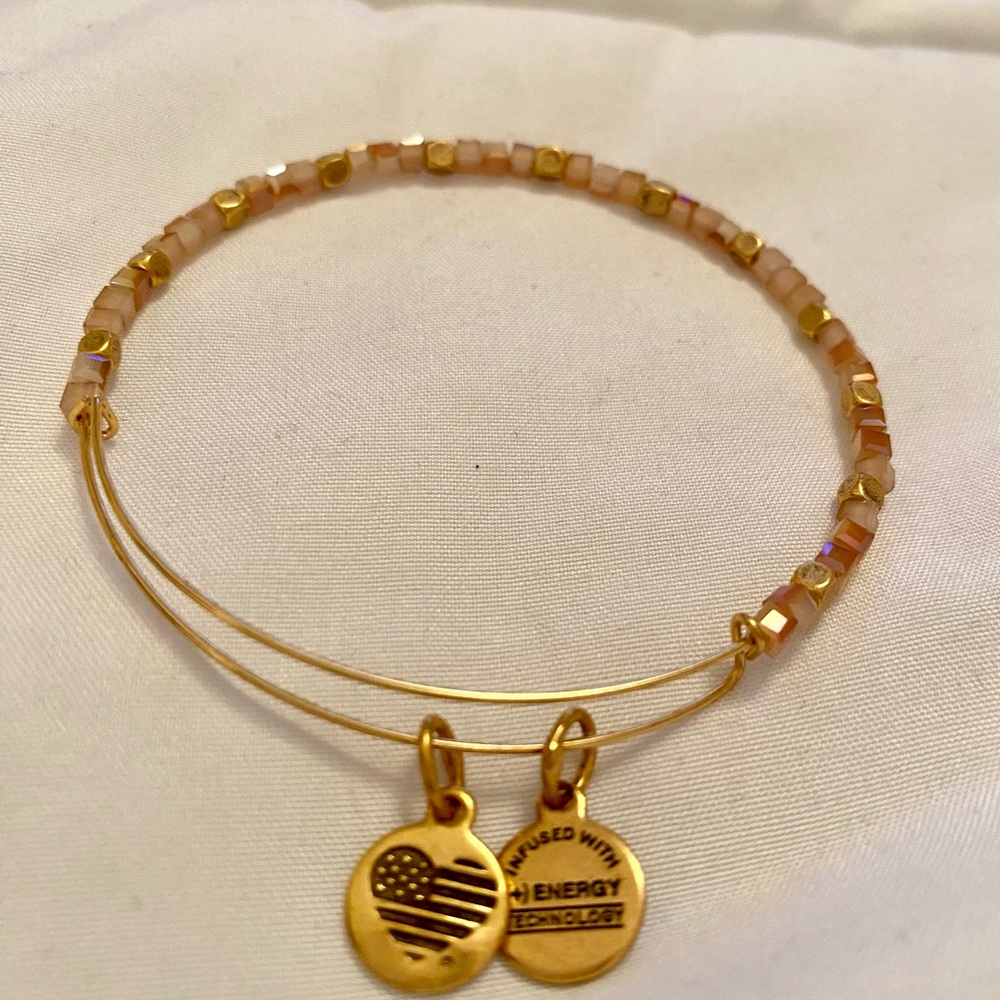 Alex and Ani gold and pale pink beaded bracelet